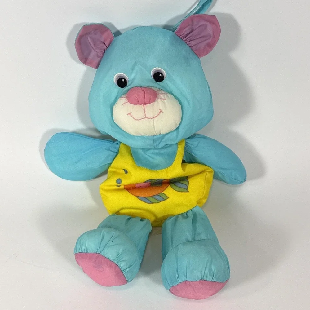 Playskool Water Pets Vintage Blue Cat Teddy Bear #412 Plush Toy Bath Animal 1988